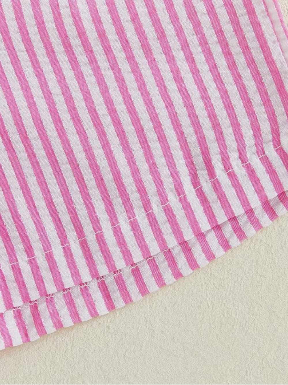 Terry Seersucker Pink Stripe Baby Girl Swim Hooded Terry Cover Up Shorts Top Set - Picture 7 of 11